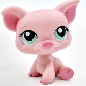 Littlest Pet Shop Pig Mini Figure Pink Green Eyes 2006 Hasbro LPS Collectible